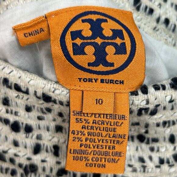 NWT Tory Burch Medium Navy Ivory Acrylic Blend Tweed Skirt Womens 10 - Picture 2 of 5